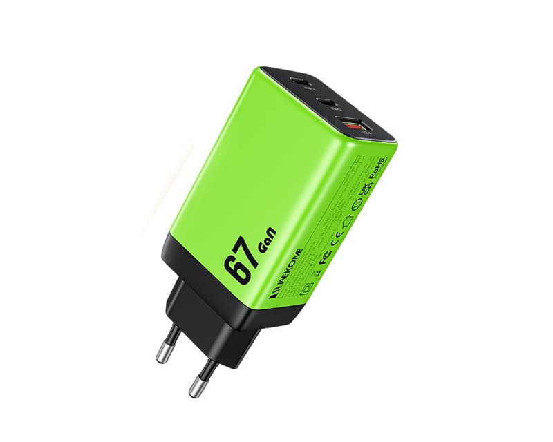 Fotografija proizvoda: WP-U157 Super brzi Strujni GaN punjač, 3-porta USB (3.0 i 2 x 3.1 Tip C) 67W, zeleni