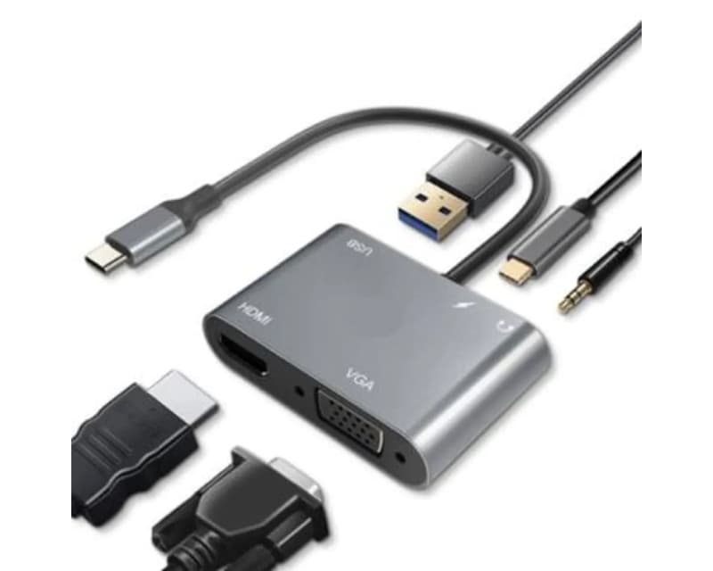 Fotografija proizvoda: Adapter-konvertor USB-C na HDMI+VGA+1xUSB 3.0+USB-C+AUDIO