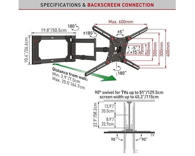 Fotografija proizvoda: 4400.B LCD TV zglobni zidni nosač do 86 inča za ravne i zakrivljene televizore