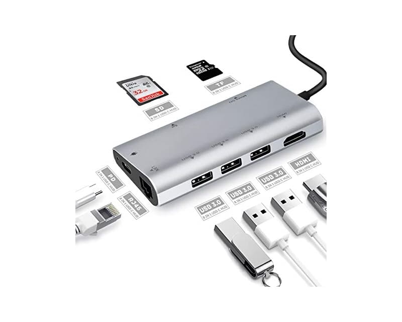Fotografija proizvoda: Adapter-konvertor USB-C na 3xUSB 3.0+HDMI 4K+2xSD/MICRO+RJ45+USB-C