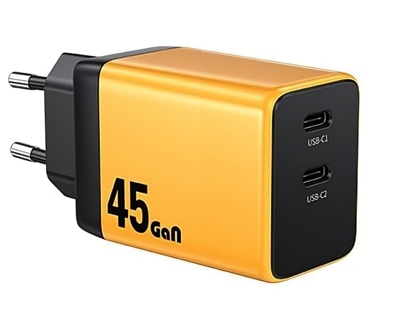 Fotografija proizvoda: WP-U33 Super brzi Strujni GaN Punjač, 2-porta USB (2 x 3.1 tipC) 45W, žuti