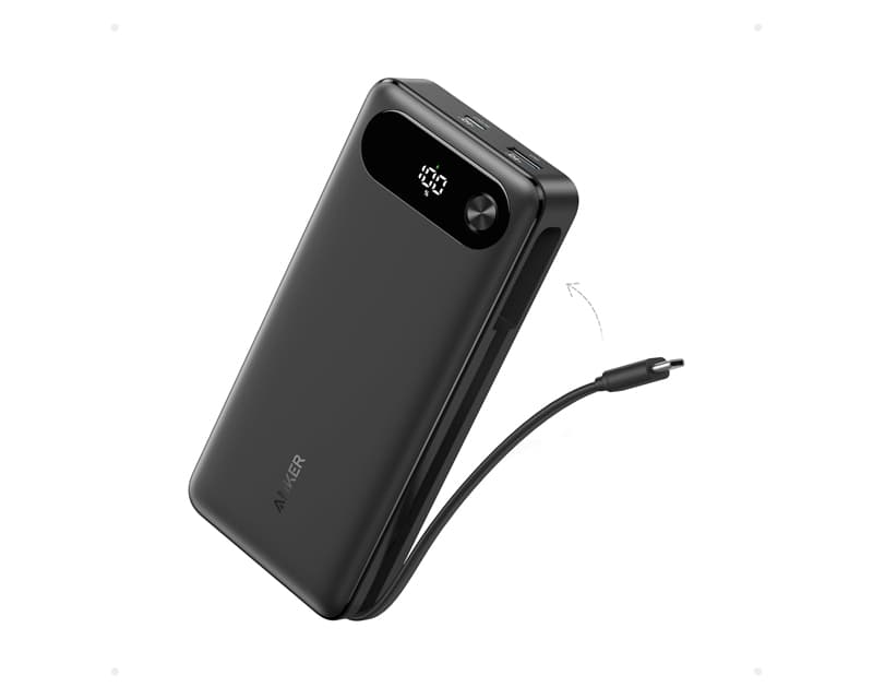 Fotografija proizvoda: 20000mAh, 87W, sa ugrađenim USB-C kablom na izvlačenje, Power Bank crni