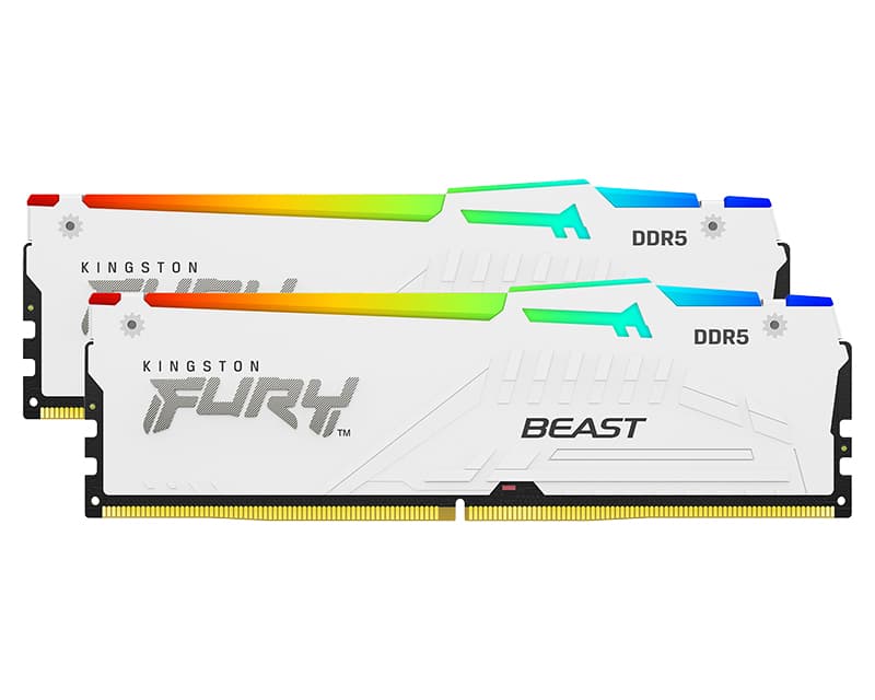 Fotografija proizvoda: DIMM DDR5 32GB (2x16GB kit) 6400MT/s KF564C32BWEAK2-32 FURY Beast White RGB EXPO