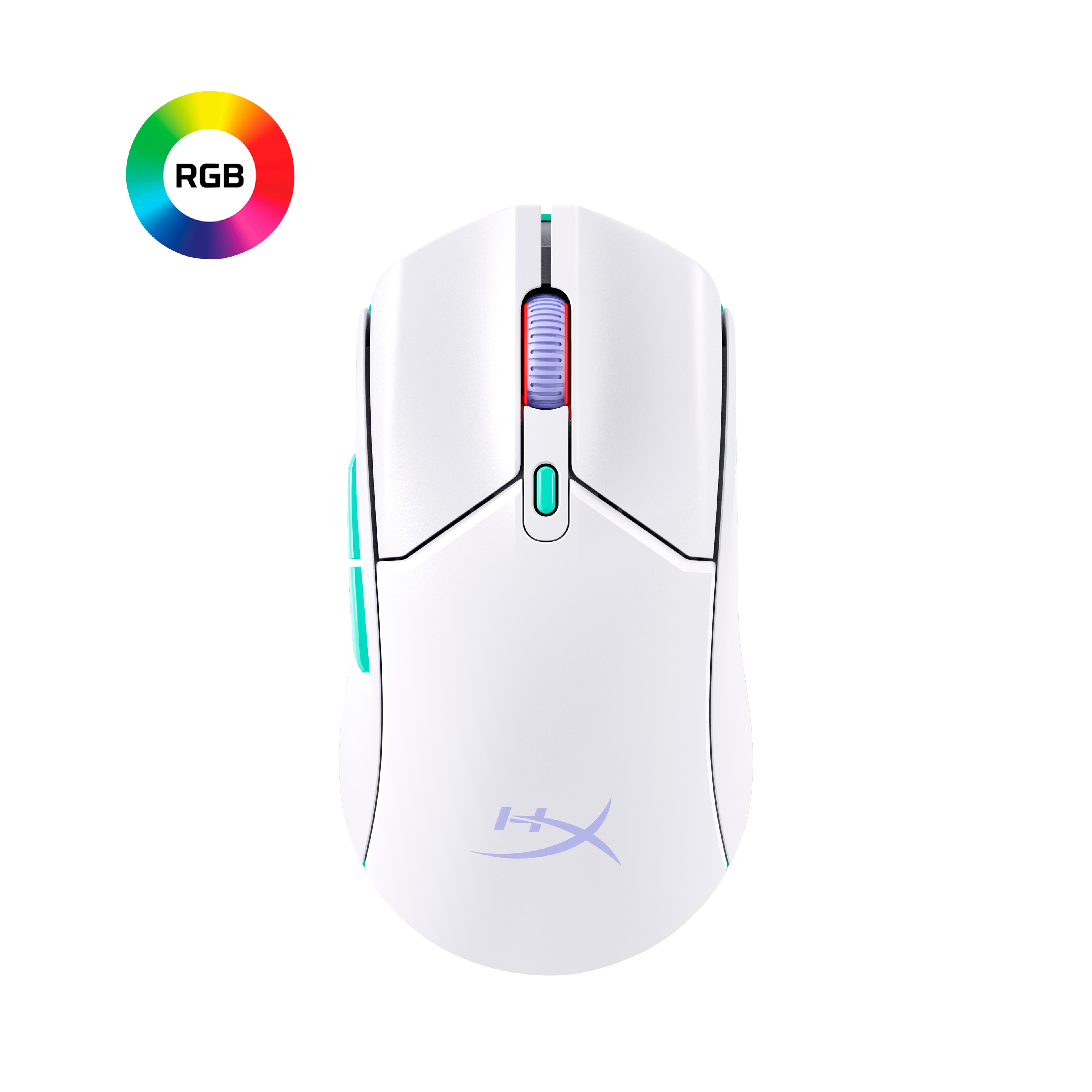 Fotografija proizvoda: Miš HyperX Pulsefire Haste 2 Core Wls Wht/Grn/Pur/Gaming/bela
