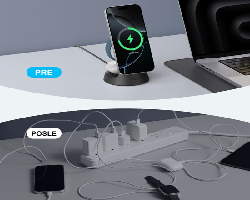Fotografija proizvoda: MagGo Wireless Dock Stand 3u1, with cables and wall charger, black