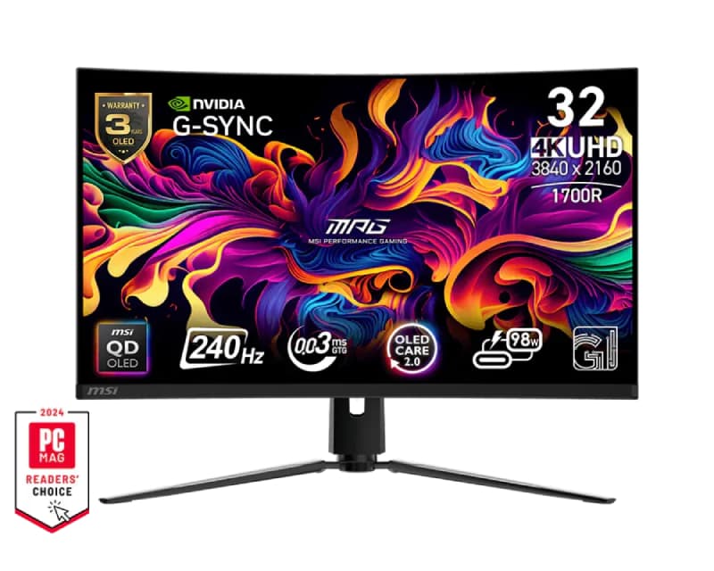 Fotografija proizvoda: 32 inča MPG 321CURX QD-OLED, 4K UHD 3840x2160 QD OLED 240 Hz G-Sync zakrivljeni gaming monitor
