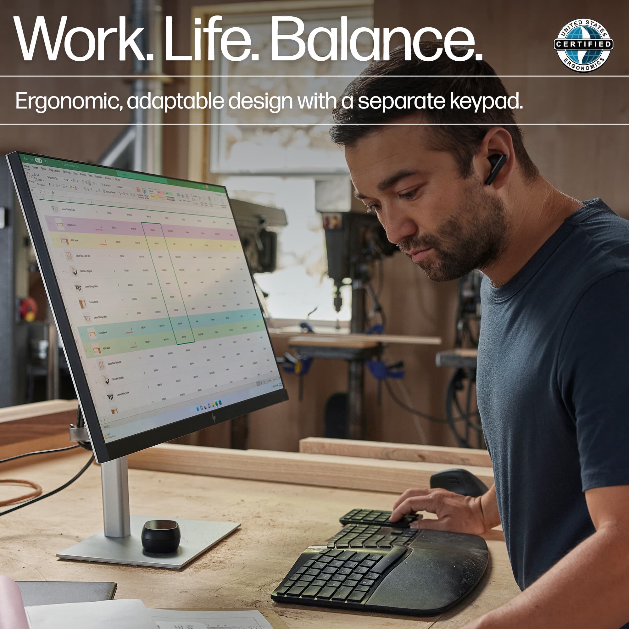 Fotografija proizvoda: Tastatura HP Ergo 960 bežicna+ Num Pad /7E755AA/US/crna