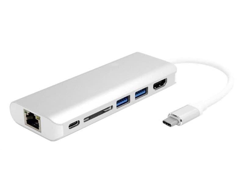 Fotografija proizvoda: Adapter-konvertor USB-C na HDMI+ 2xUSB 3.0+ SD+ USB-C+ RJ45