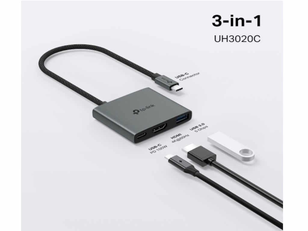 Fotografija proizvoda: Hub TP-LINK UH3020C USB Type-C 3-Port Hub/1*HDMI 4K@60Hz//1*PD 100W/1*USB Type-A 5Gbps