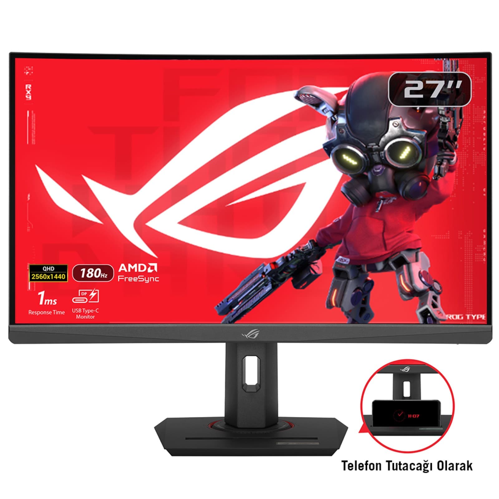 Fotografija proizvoda: 27 inča ROG Strix XG27WCS QHD 2560 x 1440 Fast VA 180 Hz USB Type-C Gaming zakrivljeni monitor crni