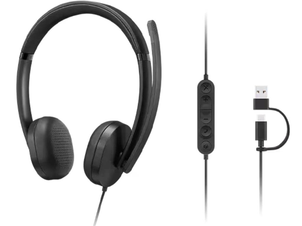 Fotografija proizvoda: Slušalice LENOVO VoIP Headset 5000 žicne /USB-C+adapter USB-A/ Teams/crna