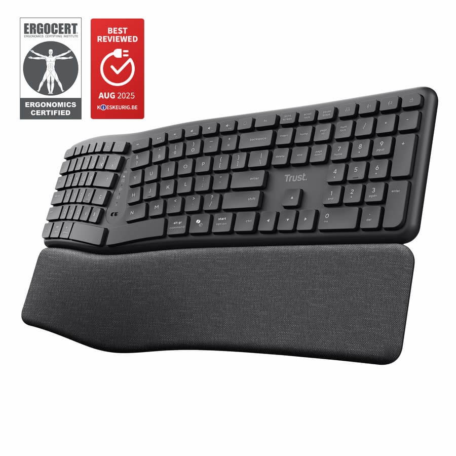 Fotografija proizvoda: Tastatura TRUST KEYRA ERGO MULTI WRLS KEYBOARD US