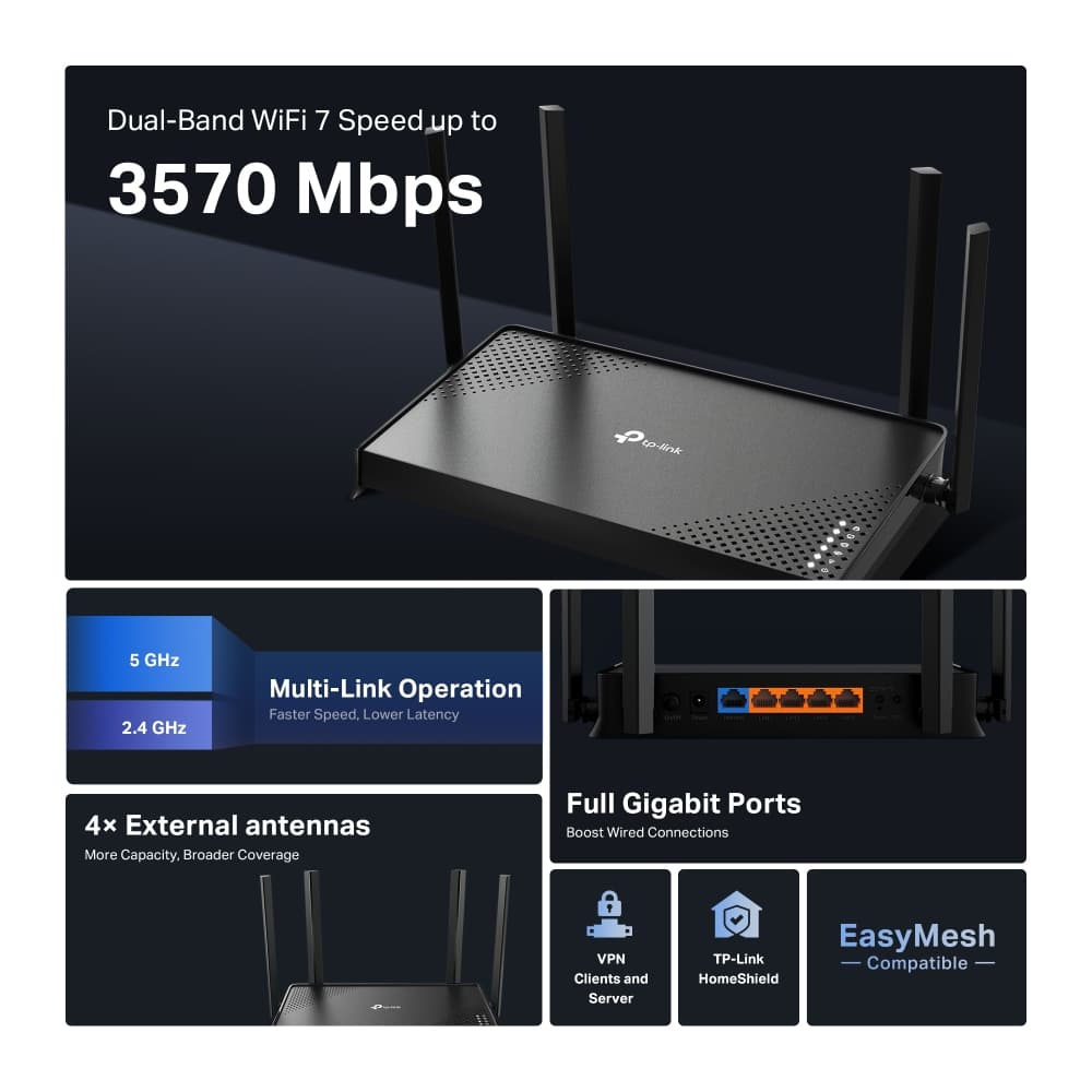 Fotografija proizvoda: Bežicni ruter TP-LINK Archer BE220 BE3600 Dual-Band Wi-Fi 7