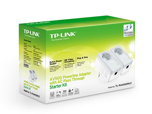 Fotografija proizvoda: Powerline adapter TP-LINK TL-PA4010P KIT AV600/600Mbps/Homeplug AV/uticnica/300m
