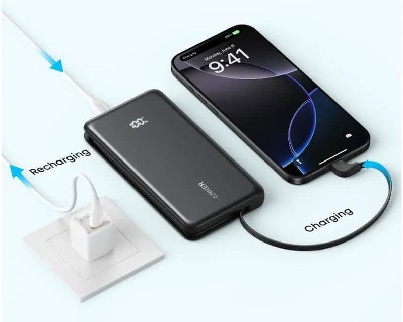 Fotografija proizvoda: Zolo 10000mAh, 22.5W, sa ugrađenim USB-C kablom, Power Bank crni