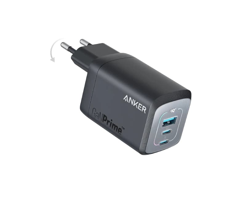Fotografija proizvoda: Prime 67W GaN wall fast charger, 3-port (2x USB-C and 1x USB-A) black
