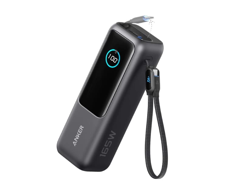 Fotografija proizvoda: 25000mAh, 165W, sa ugrađenim USB-C kablom na izvlačenje, Power Bank za laptop crni