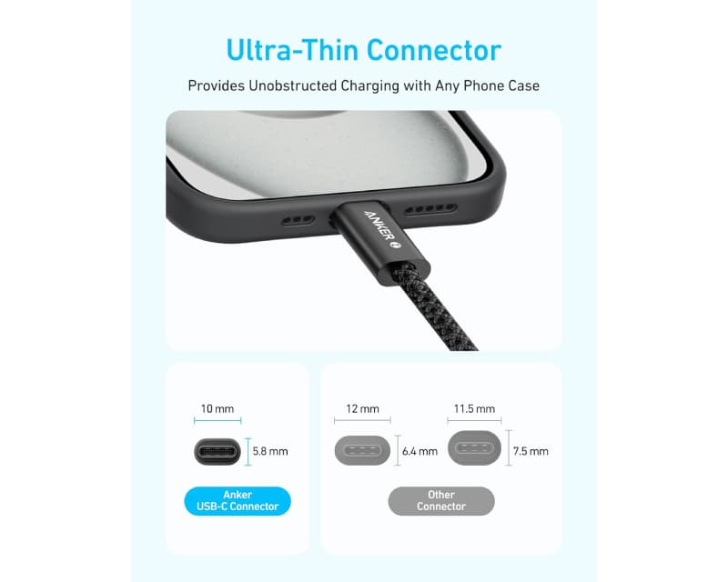 Fotografija proizvoda: Zolo USB-C kabl M/M 1.8m, za Apple, super brzo punjenje 240W/480Mbps, pleteni, crni