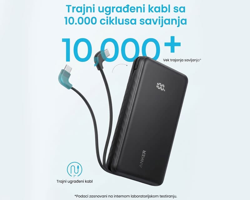 Fotografija proizvoda: Zolo 10000mAh, 22.5W, sa ugrađenim USB-C kablom, Power Bank crni