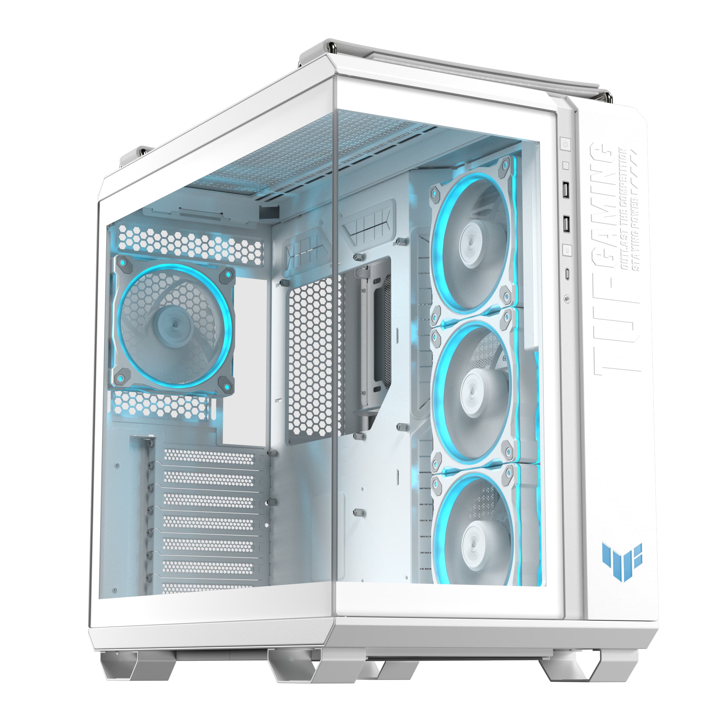 Fotografija proizvoda: Kucište ASUS TUF GAMING GT502 HORIZON TG Mid Tower/ATX/Micro-ATX/Mini-ITX/kaljeno staklo/ARGB/bela