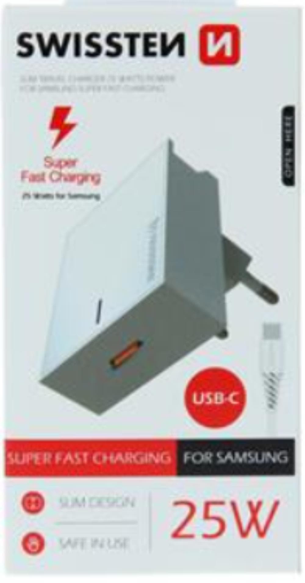 Fotografija proizvoda: SWISSTEN TRAVEL CHARGER 25W+USB-C/USB-C 1,2M WHITE