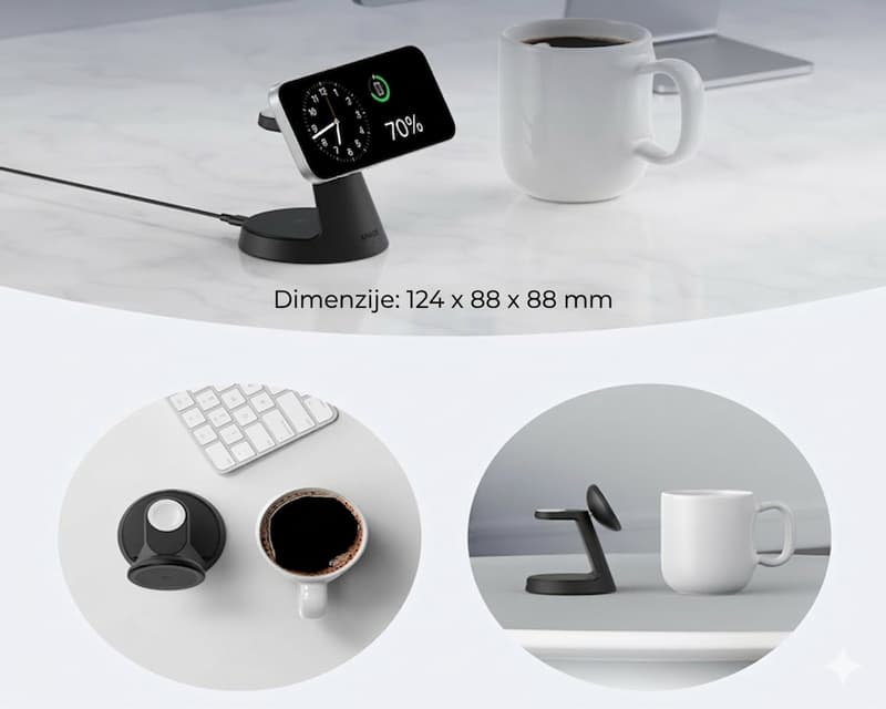 Fotografija proizvoda: MagGo Wireless Dock Stand 3u1, with cables and wall charger, black