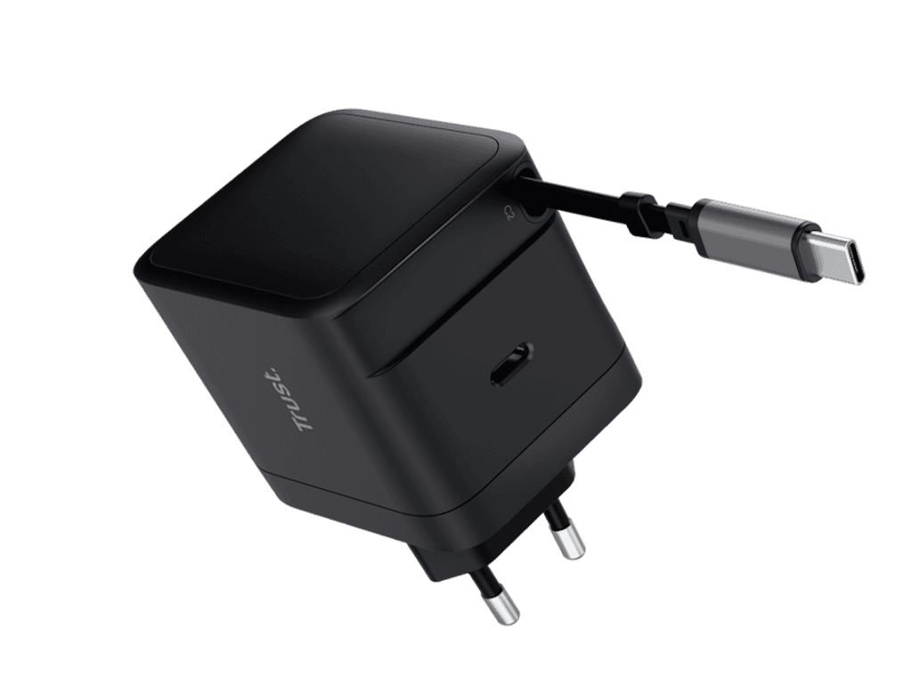 Fotografija proizvoda: Punjac TRUST MAXO 65W RTRCT/2x USB-C/rectractable/0.67m/laptop/tablet/smartphone/crna