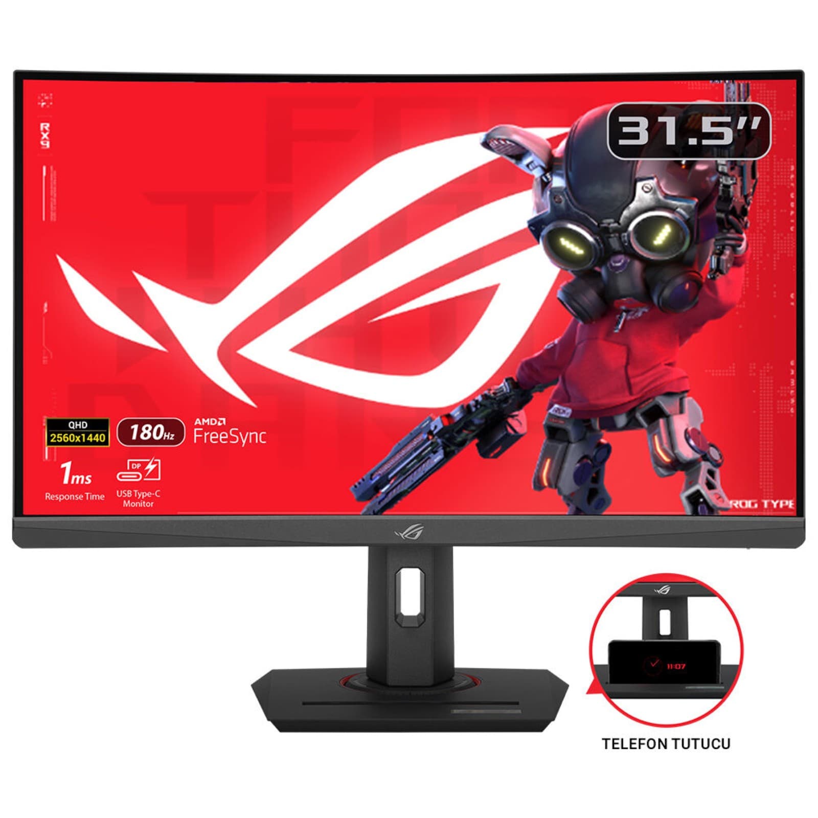 Fotografija proizvoda: Monitor ASUS ROG XG32WCS 32"/VA,zakrivljen/2560x1440/180Hz/1ms GtG/HDMI,DP, USB type C/freesync