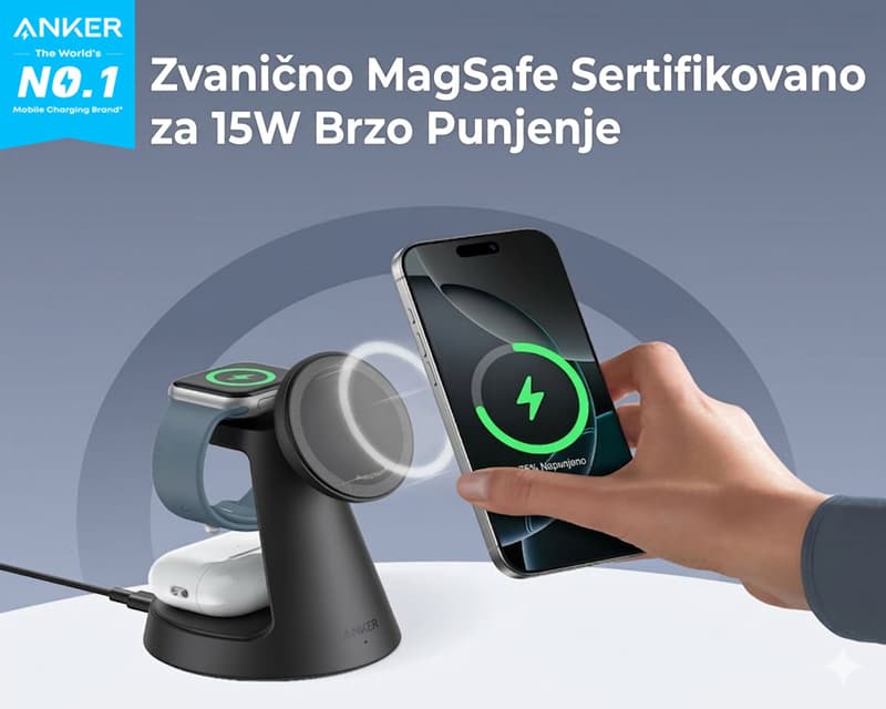 Fotografija proizvoda: MagGo Wireless Dock Stand 3u1, with cables and wall charger, black