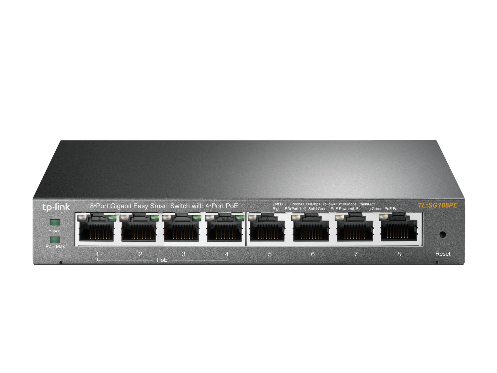 Fotografija proizvoda: Switch TP-LINK TL-SG108PE Gigabit/8xRJ45/10/100/1000Mbps/eSmart/4xPoE/Desktop metalno kucište