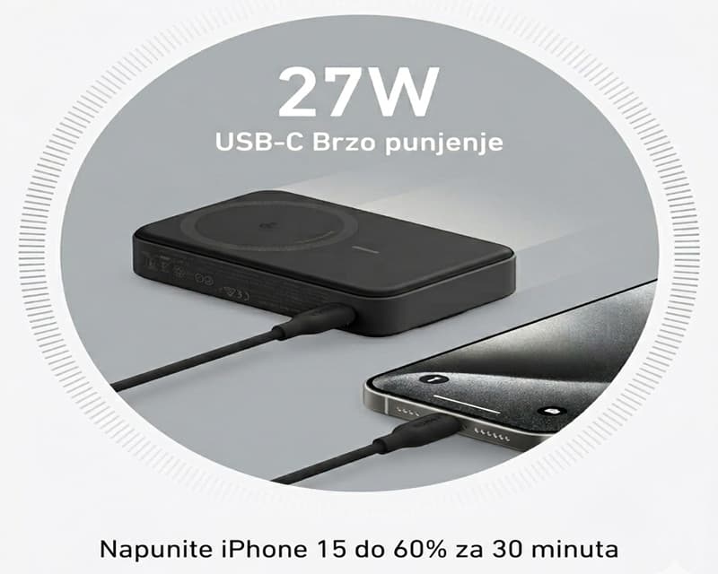 Fotografija proizvoda: MagGo 10000mAh, 27W, bežični power bank, crni
