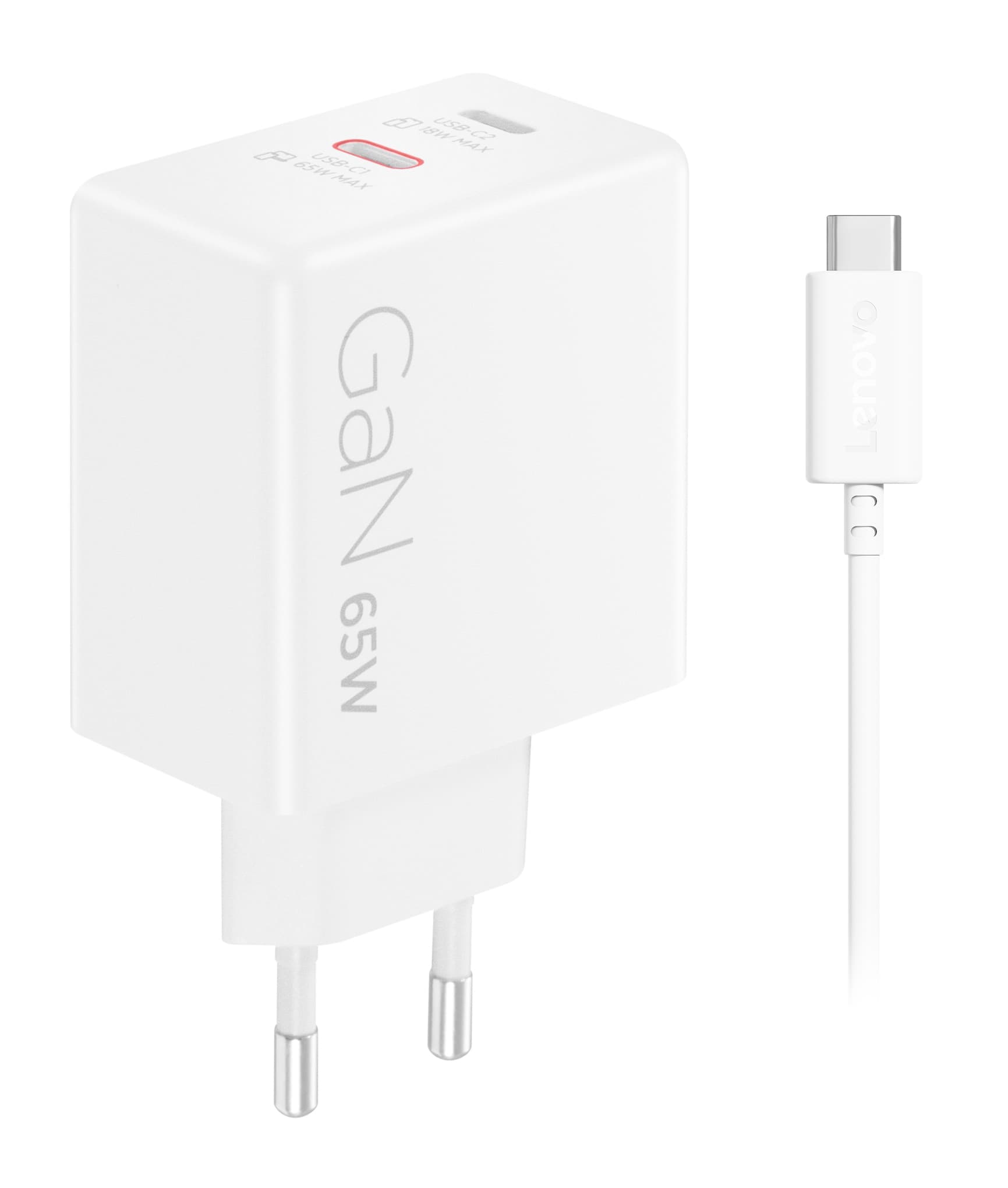 Fotografija proizvoda: Lenovo Dual USB-C 65W GaN punjac beli