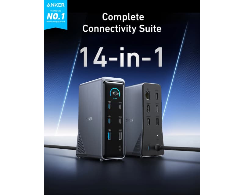 Fotografija proizvoda: Prime Stanica za priklučivanje 160W, 14u1, Dual Display, siva