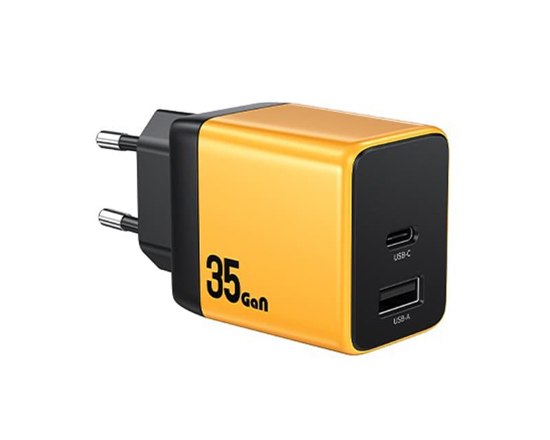 Fotografija proizvoda: WP-U36 Superbrzi Strujni GaN punjač, 2-porta USB (3.0 i 3.1 tip C) 35W, žuti