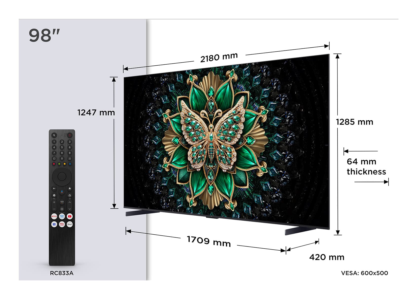 Fotografija proizvoda: Televizor TCL 98C6K/QLED-Mini LED/98"/4K UHD/144Hz/Google TV/crna