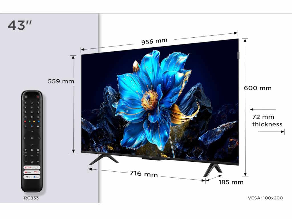 Fotografija proizvoda: Televizor TCL 43P7K/QLED/43"/4K UHD/60Hz/Google TV/crna