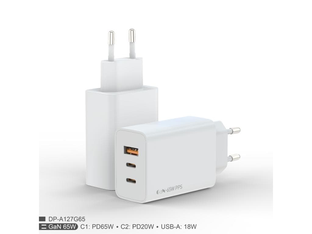 Fotografija proizvoda: Zidni punjac FULMOVA GAN PD/65W/bela sa USB-C kablom