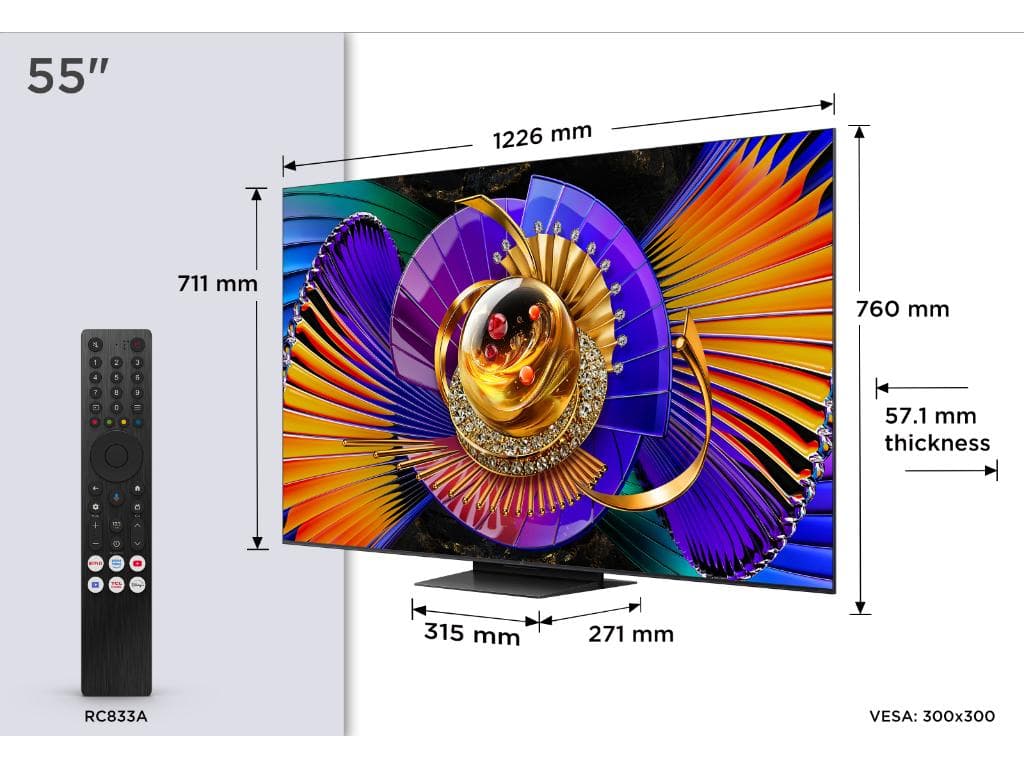 Fotografija proizvoda: Televizor TCL 55C7L/SQD-MiniLED/55"/4K UHD/144Hz/Google TV/Bang&Olufsen/crna