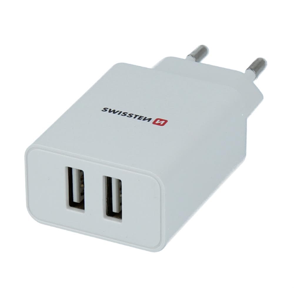 Fotografija proizvoda: SWISSTEN CHARGER 2x USB 2,1A+MICRO USB 1,2 M WHITE