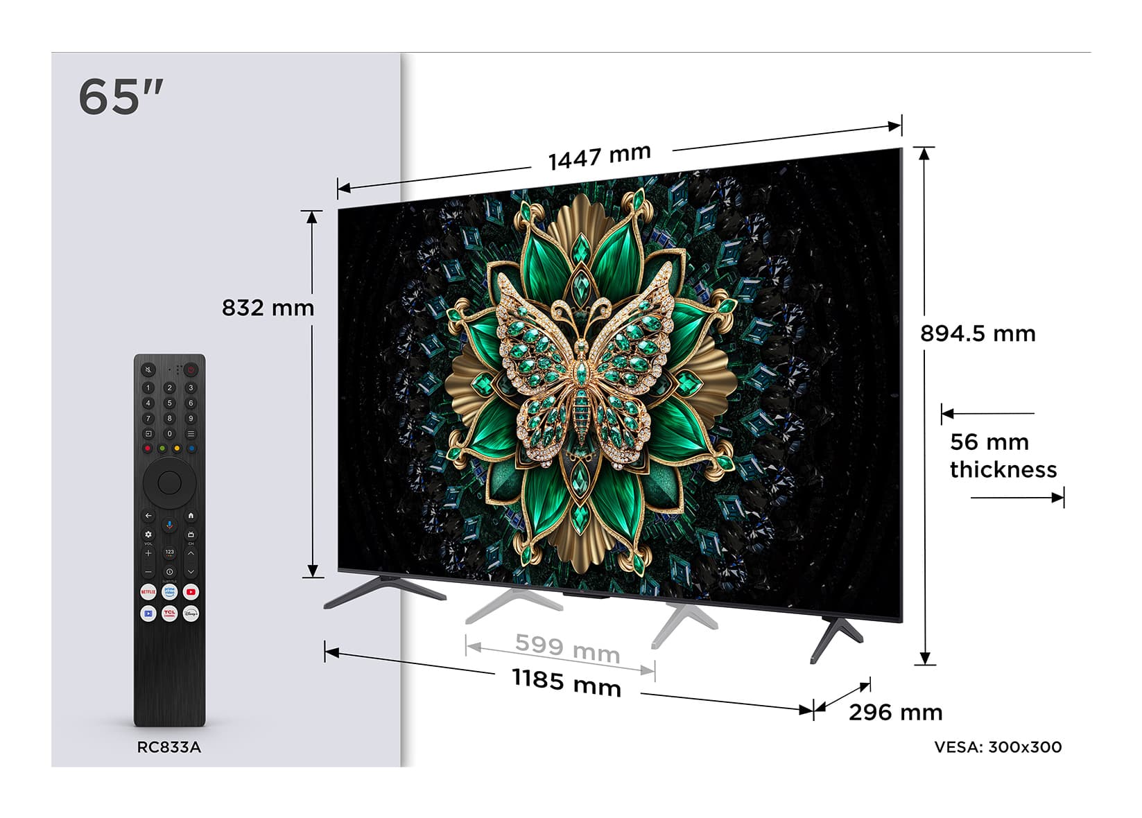 Fotografija proizvoda: Televizor TCL 65C6K/QLED-Mini LED/65"/4K UHD/144Hz/Google TV/crna