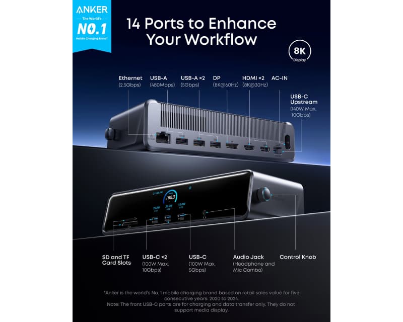 Fotografija proizvoda: Prime Docking Stanica 140W, 14u1, Display Link, siva
