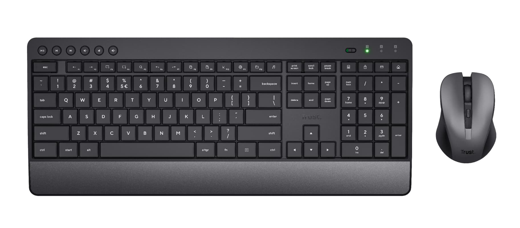 Fotografija proizvoda: Tastatura+miš TRUST TREZO bežicni set/Silent/US/crna