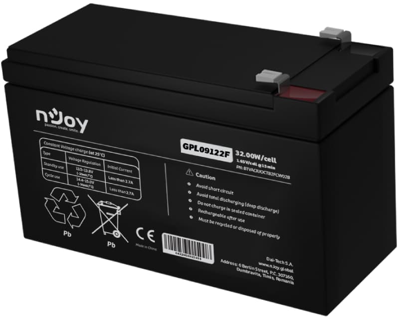 Fotografija proizvoda: GPL09122F baterija za UPS 12V 9Ah (BTVACIUOCTB2FCW02B)