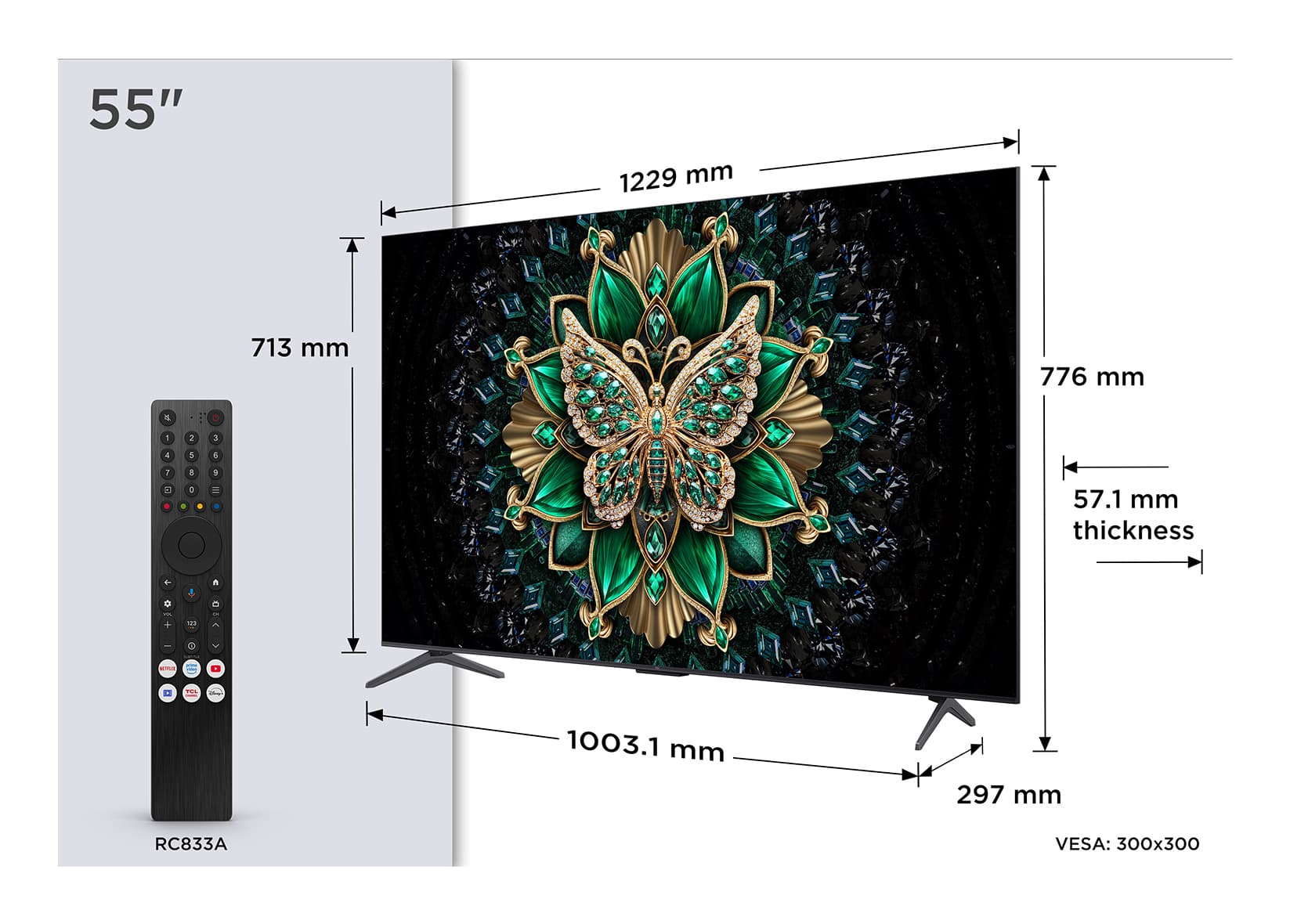 Fotografija proizvoda: Televizor TCL 55C6K/QLED-Mini LED/55"/4K UHD/144Hz/Google TV/crna