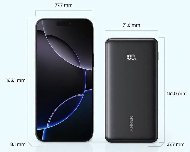 Fotografija proizvoda: Zolo 20000mAh, 22.5W, sa ugrađenim USB-C kablom, Power Bank crni