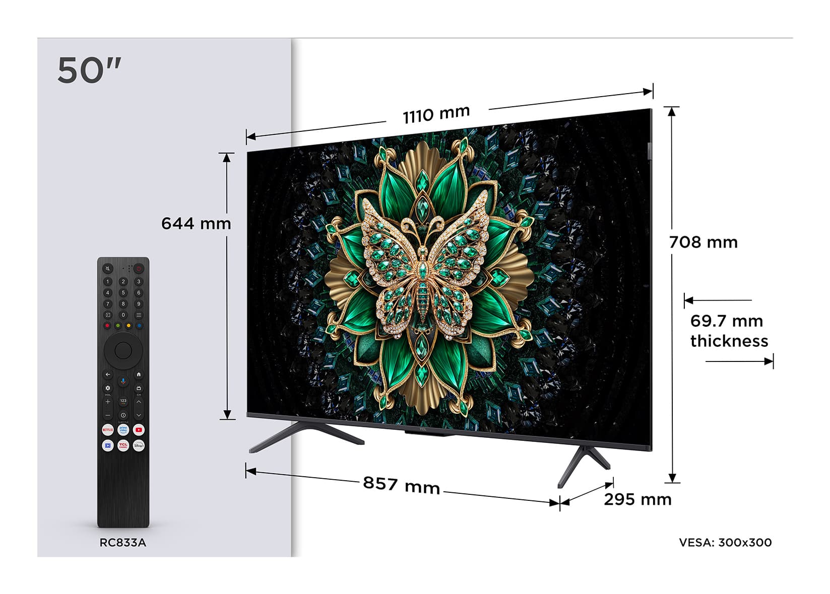 Fotografija proizvoda: Televizor TCL 50C6K/QLED-Mini LED/50"/4K UHD/144Hz/Google TV/crna